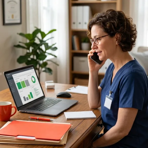 Home health manager reviewing Square Design Firm's digital strategy